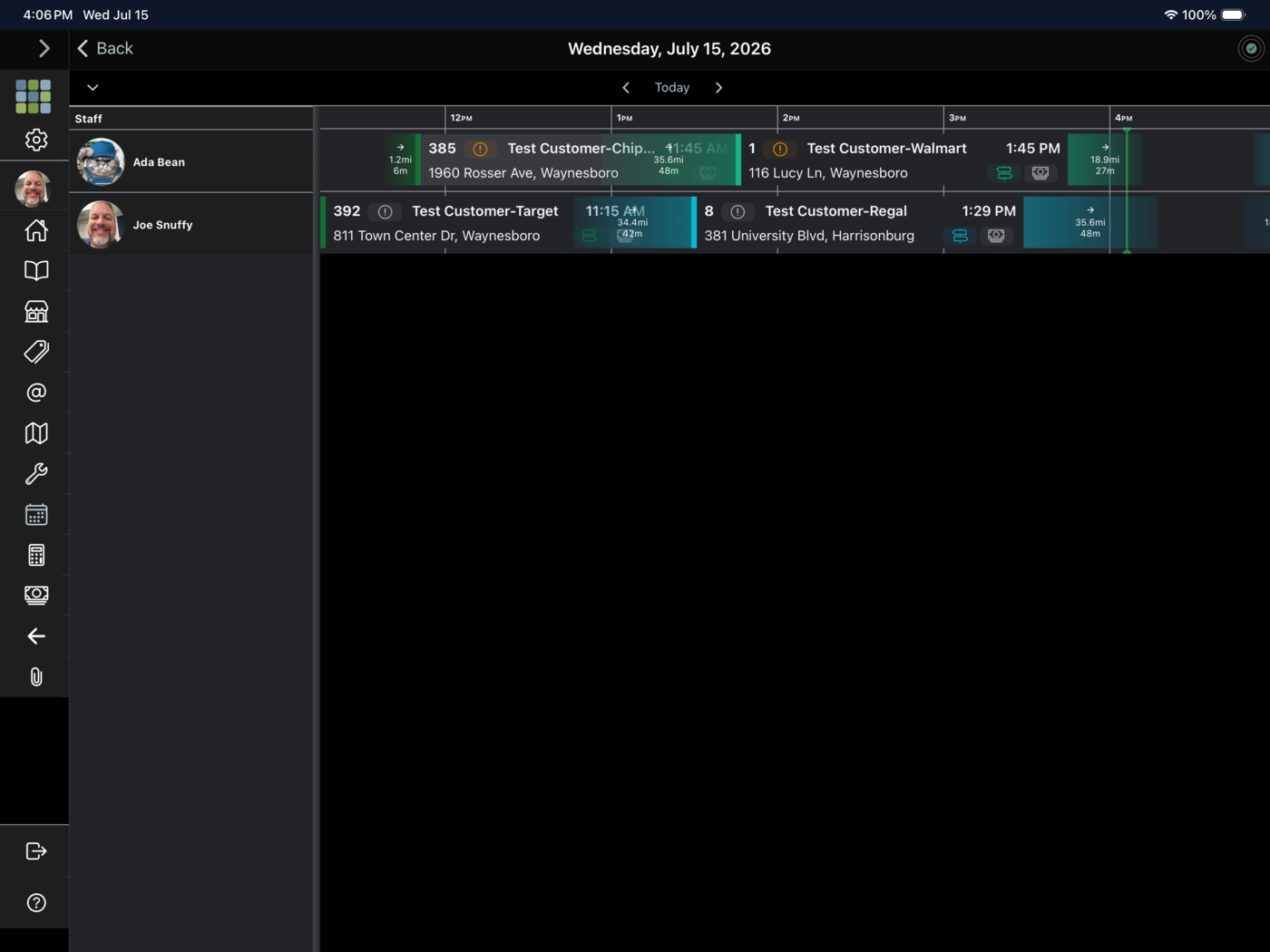 Fieldstone calendar scheduling screen for HVAC technician appointments