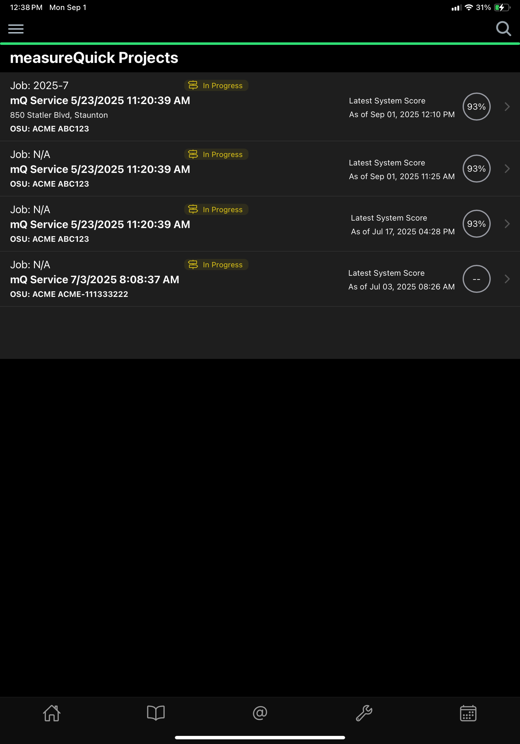 List measureQuick Projects Page