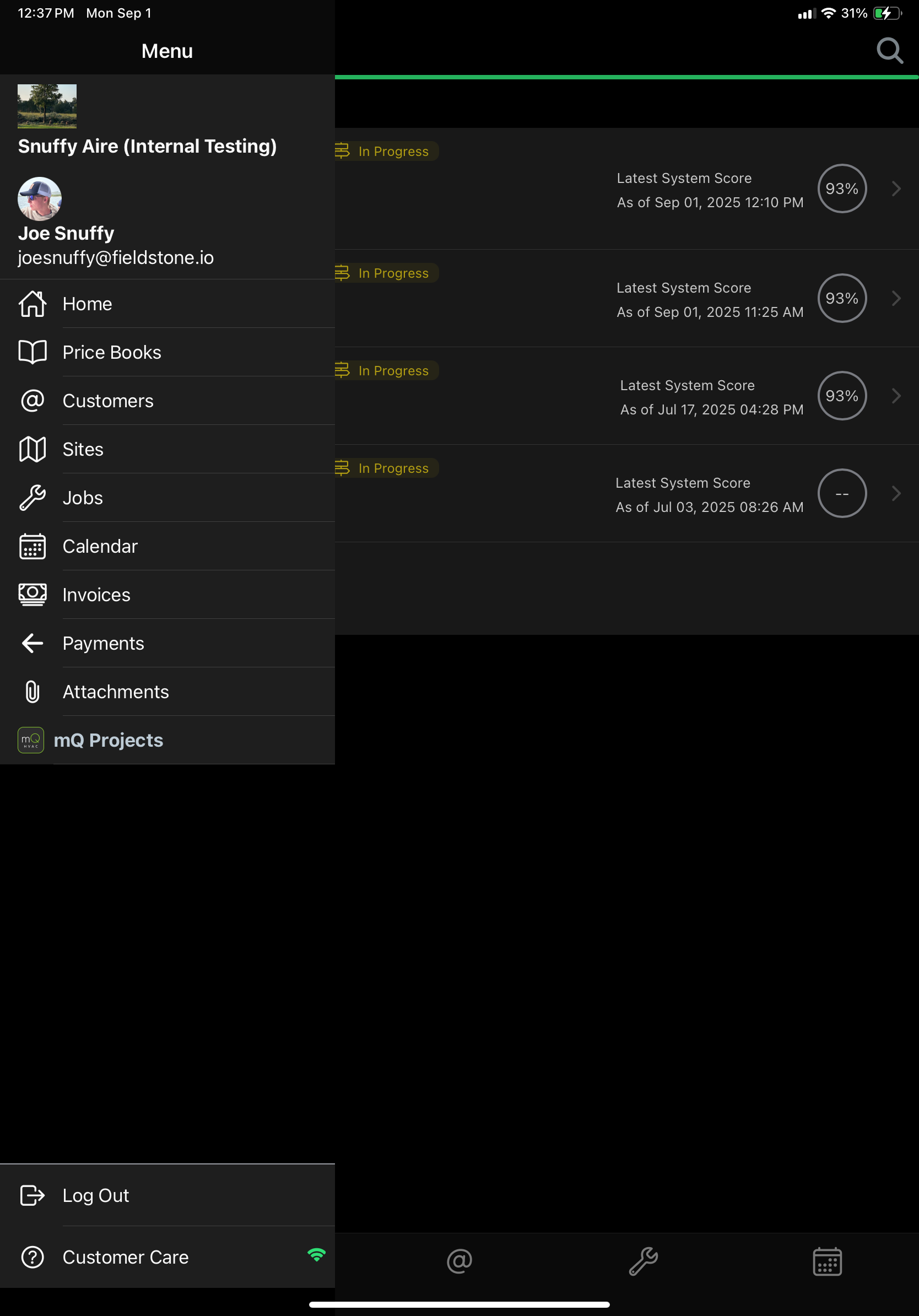 Show measureQuick Projects Menu Button