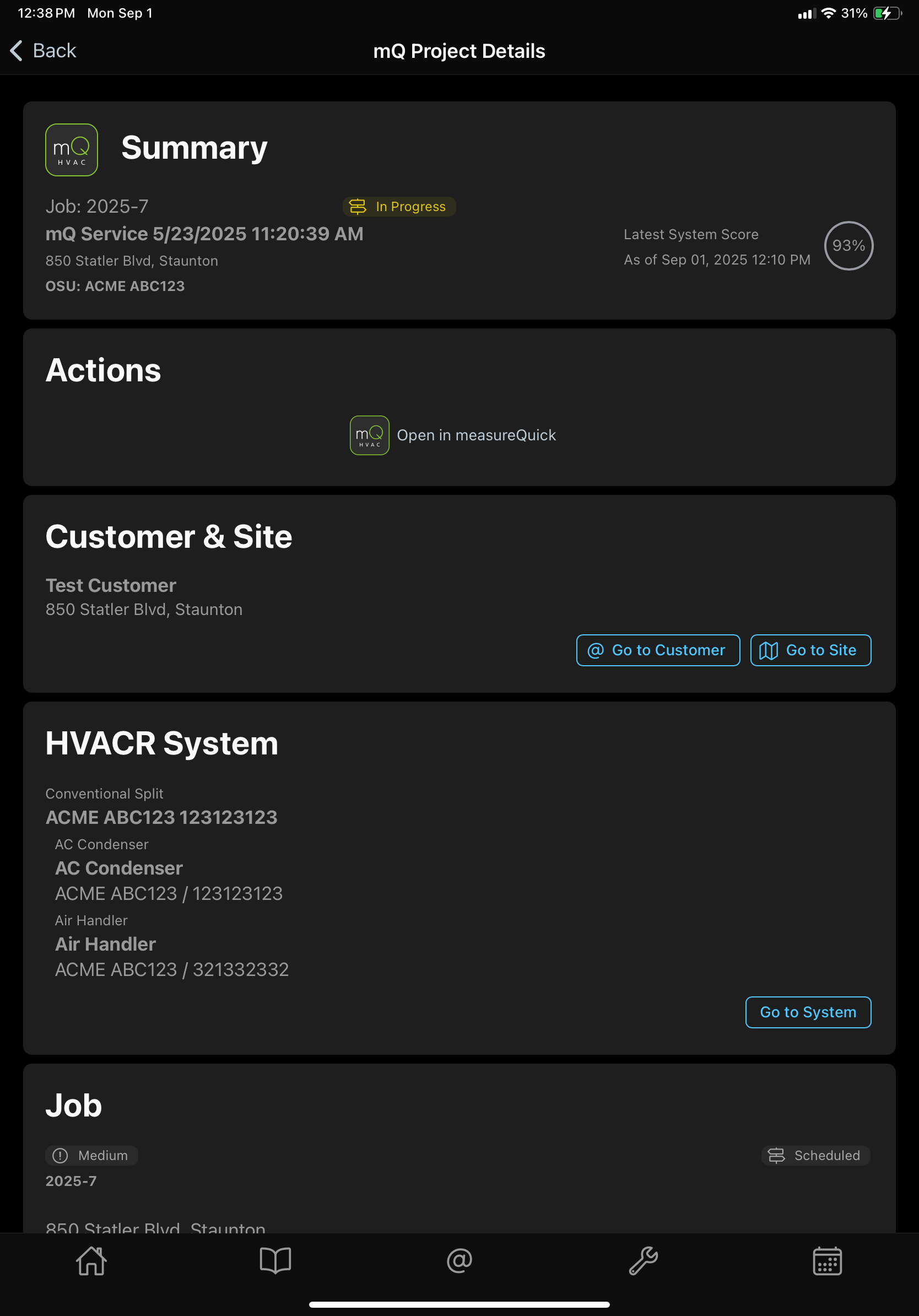 Show measureQuick Projects Menu Button